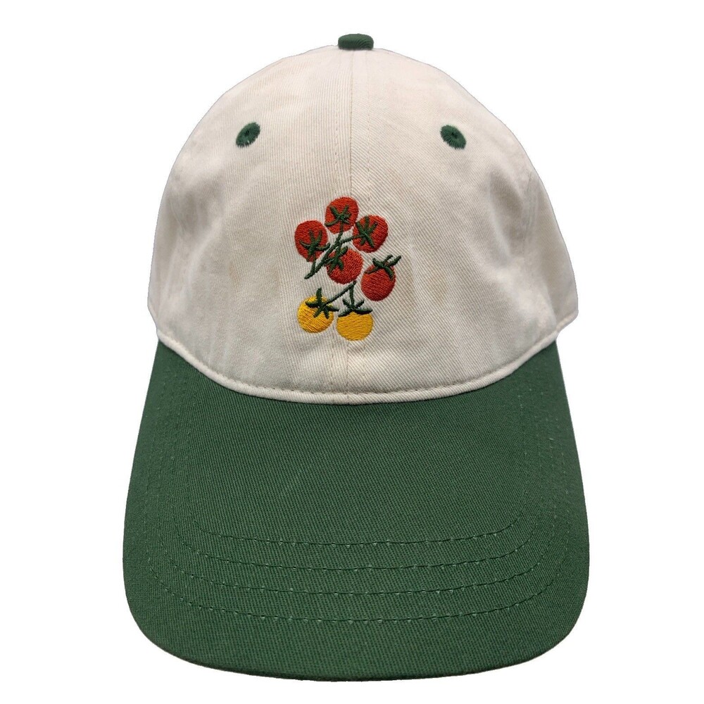 Frasier Sterling Tomato Embroidered Strapback Hat Cream Green